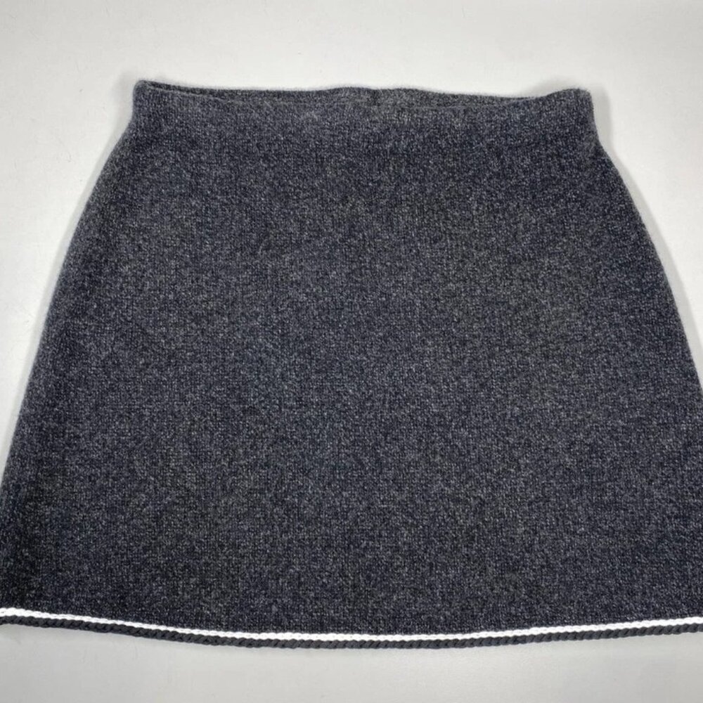 NEW THEORY Women's Mini Skirt Size M  Black Wool/Cashmere Felted Tweed Miniskirt